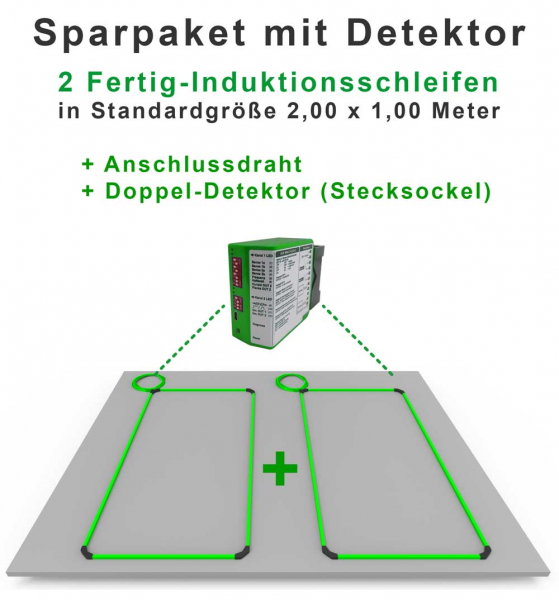 2 SFS Fertig-Induktionsschleifen je 2 x 1 Meter mit Doppel-Detektor (Stecksockel)